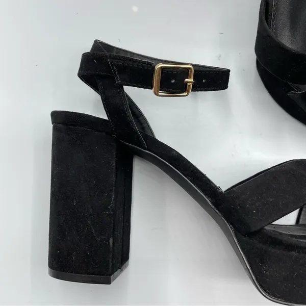 Lulus Black Faux Suede Chunky Heel Platform Heels Womens 8.5 Y2K 90s Peep Toe - Image 3
