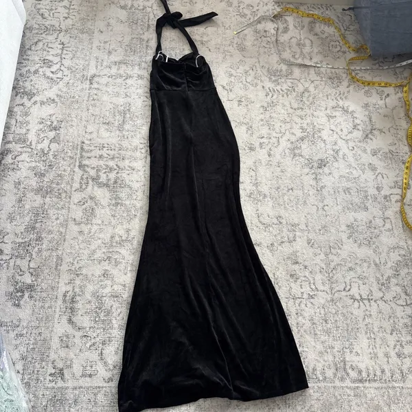 Lulus Luxurious Statement Black Velour Halter Mermaid Maxi Dress Size XS Formal - Image 10