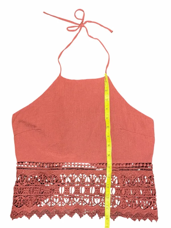 American Eagle XS Dusty Rose Crochet Lace Halter Crop Top Boho - Image 5