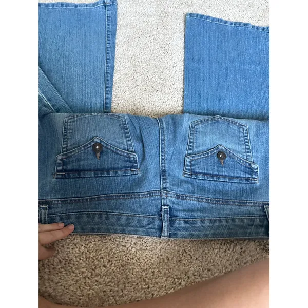 Low Rise Flare Jeans Y2K Wide Leg Denim Medium Wash Jeanstar Flap Pocket Pants - Image 6
