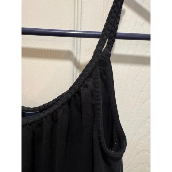 Old Navy Black‎ Tiered Swing Dress XS Braided Strap Sleeveless Mini Sundress - Image 2