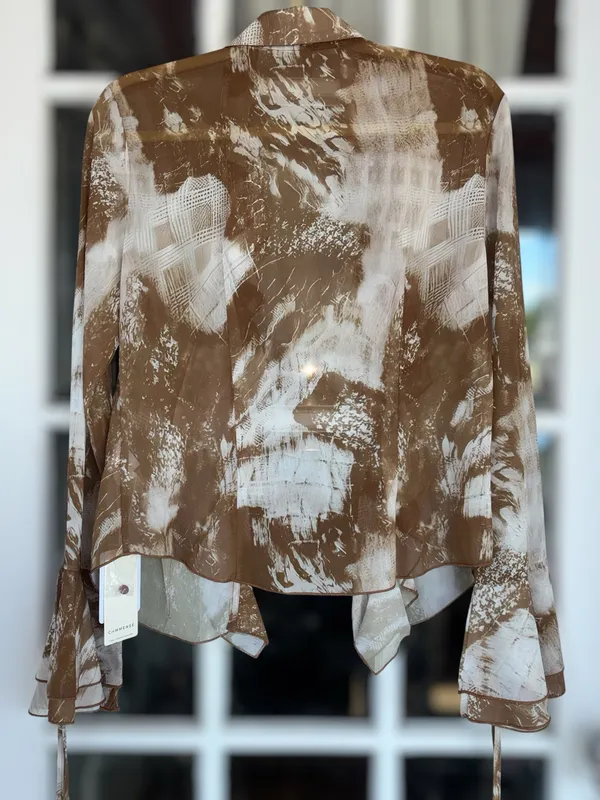 Commense Women's Large Brown Ruffled Modern Vintage-Infused Bell Sleeved Blouse - Image 2