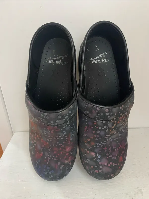 Dansko Black Multi Slip-On Clogs with Dot Pattern - Image 2