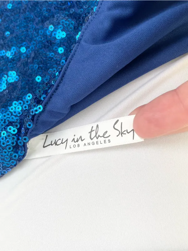 Lucy in The Sky Sequin Bodycon Dress in Blue S Small Open Back Strappy Mini - Image 5