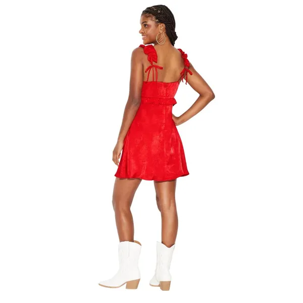 NWT Wild Fable Womens Rosette Mini Babydoll Holiday Dress 91907817 Red 2XS - Image 3