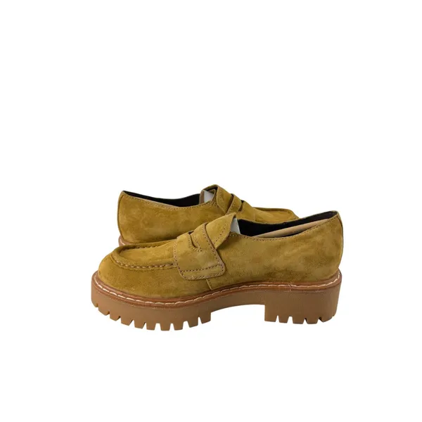 Marc Fisher Moccasin Loafers Yellow Mustard Suede Platform Lug Sole NWB Size 7.5 - Image 2