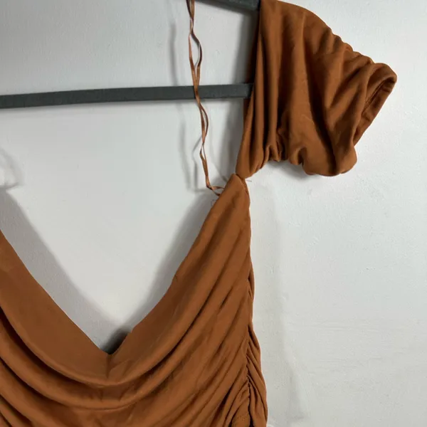 Anthropologie Sunday in Brooklyn Ruched Crop Top‎ L Brown Tie Front NWT $78 - Image 5