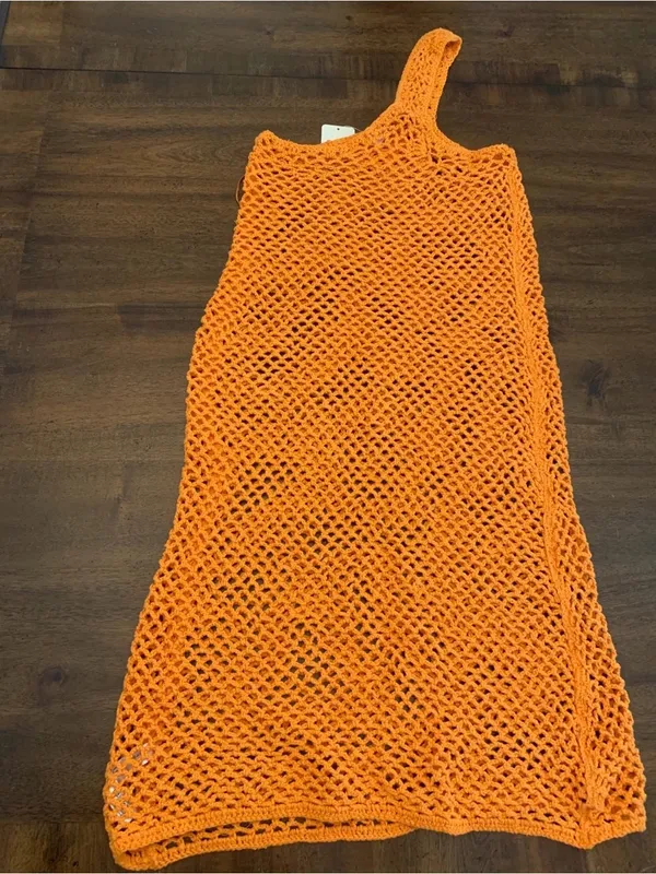 Free People FP Beach Catch Me Fauxchet Swimsuit Cover Up XS Orange Midi Dress - Image 3