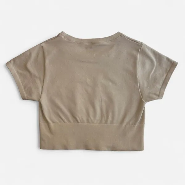 OFFLINE by Aerie Women M Cropped T-Shirt Short Sleeve Cream Beige - Image 6