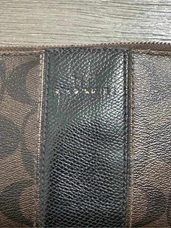 Coach Brown Signature Zip Pouch with Black Center Stripe - Image 2