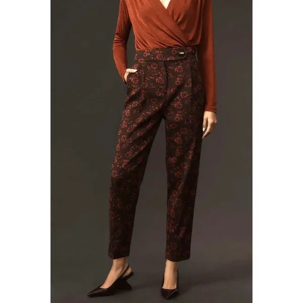 Anthropologie MAEVE Floral Jacquard High-Rise Trousers‎ Pants Tapered Office 2 - Image 5