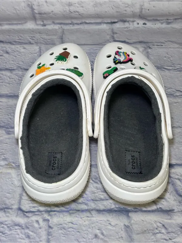 CROCS Classic Lined Clogs Shoes M 8 /W 10 White Fleece Slip On With Jibbitzs - Image 7