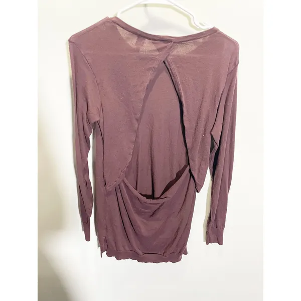 Free Press Womens Plum‎ Mauve Open Drape Back Long Sleeve Knit Top XS - Image 3