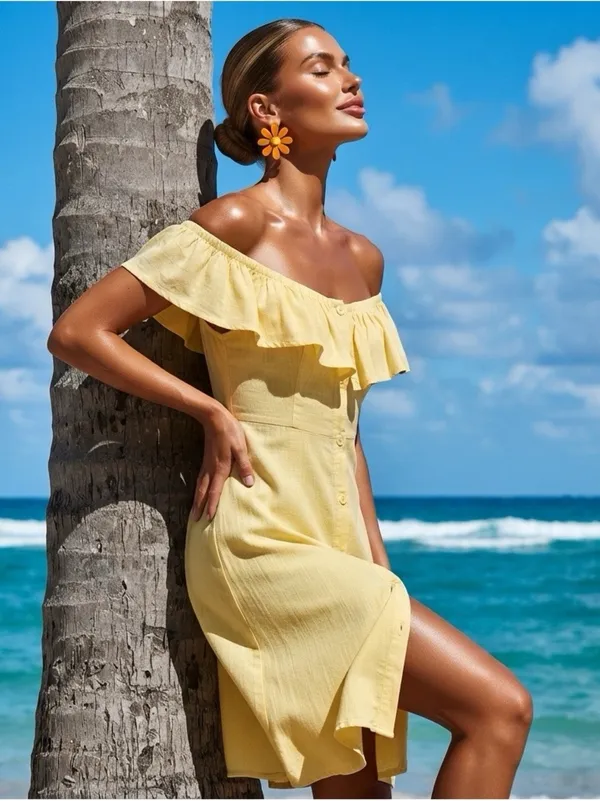 Forever 21 Linen Blend Off-Shoulder Button Down Dress - Image 8