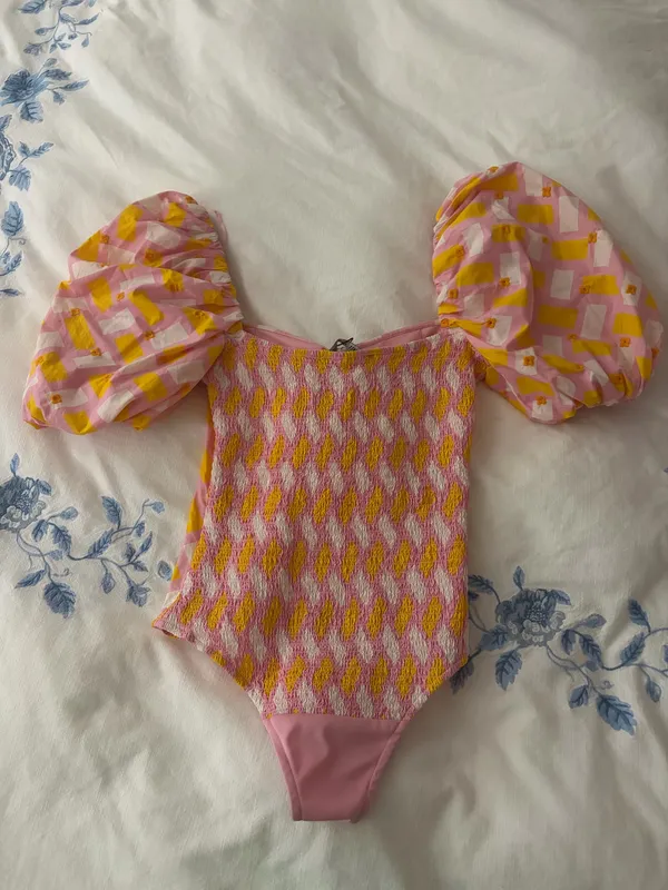 ZARA Yellow Pink Puff Print Sleeve Bodysuit - Image 5
