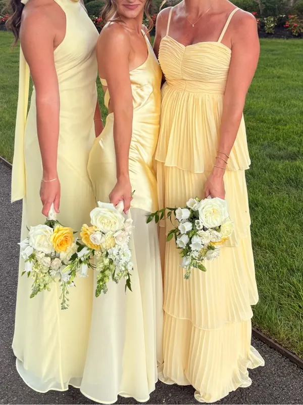 Butter Yellow Tiered Pleated Chiffon Maxi Dress - Image 3