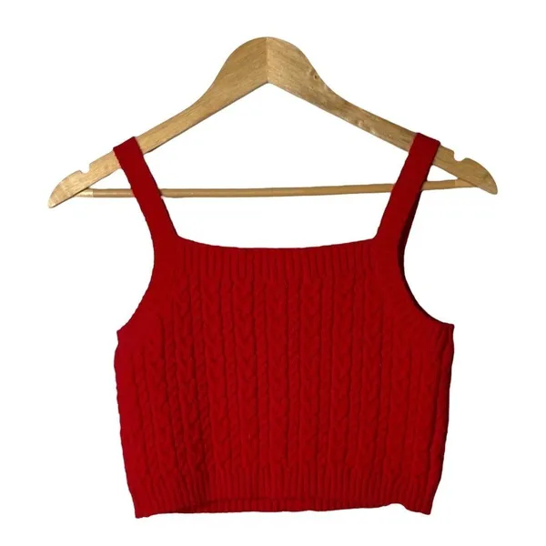 Papaya Red Cable‎ Knit Crop Tank Top Small Rhinestone Accents Camisole Y2K - Image 5