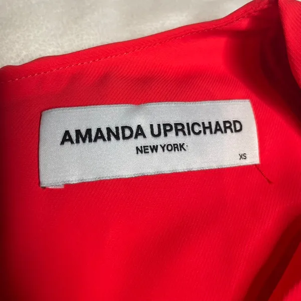 Amanda Uprichard Red Ruched V-Neck Bell Sleeve Mini Dress‎ XS - Image 3