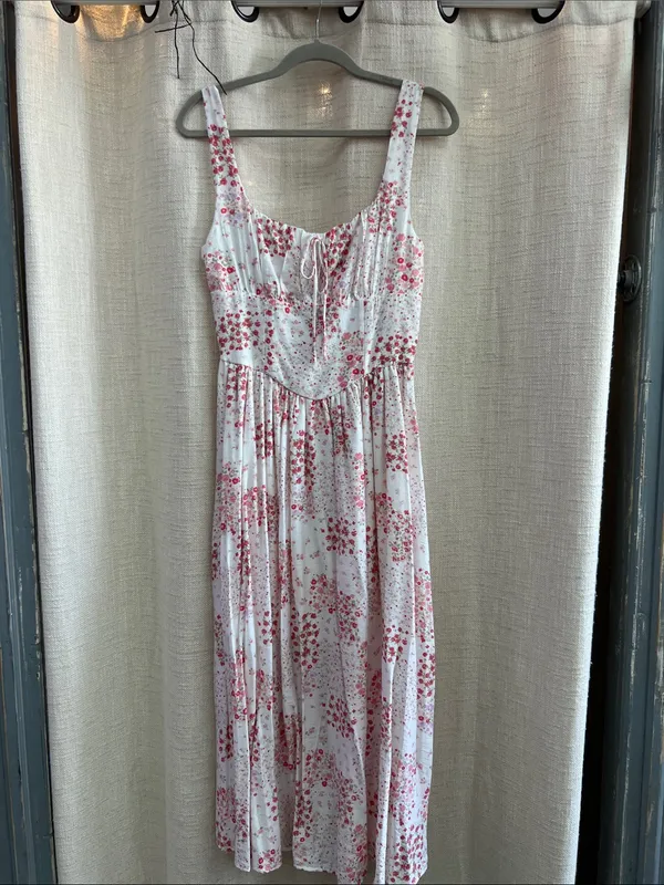 Floral Sleeveless Corset Front Tie Midi Dress Medium - Image 6