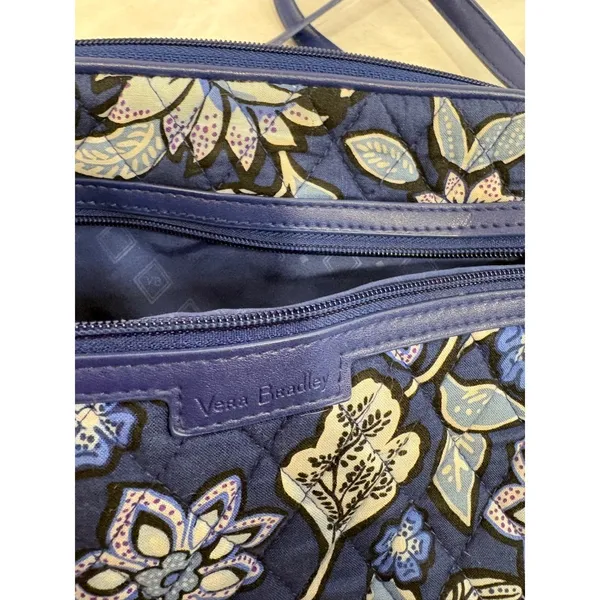 Vera Bradley Blue‎ Floral Quilted Cotton Crossbody Bag Adjustable Strap - Image 4