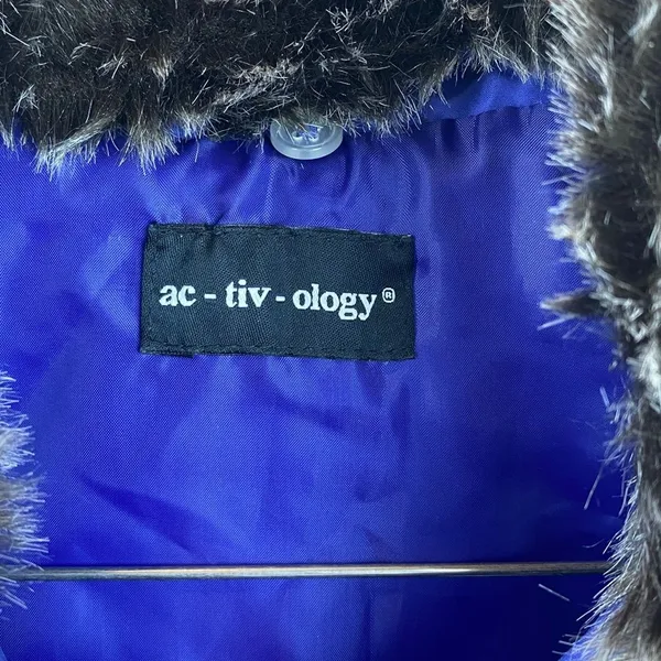 Activology Blue Fur Trim Zip Up Quilted Sleeveless Puffer Vest L - Image 5