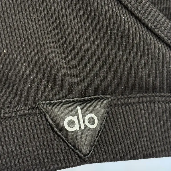 Alo Yoga Ribbed V Neck Sports Bra Women XS Black Wrap Back Activewear Athleisure - Image 5