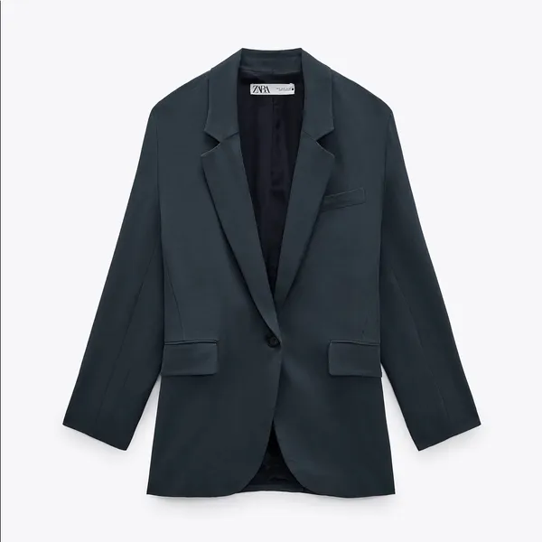 Zara OVERSIZED FLOWY BLAZER NAVY BLUE NEW - Image 7