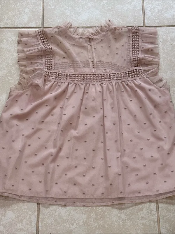 BB Dakota Roslyn Swiss Dot Victorian Blouse Champagne Pink Blush Shirt Medium - Image 4