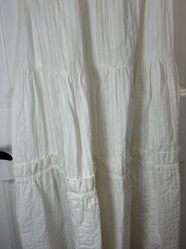 Topshop White Cotton Seersucker Strappy Tiered Maxi Dress with Tie Back - Image 2
