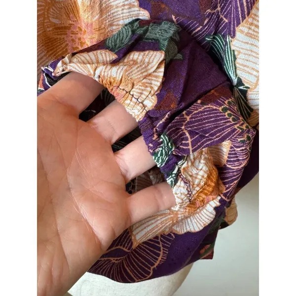Band Of The Free Shirt Women Medium Purple Floral Puff‎ Sleeve Cropped Top NWT - Image 9