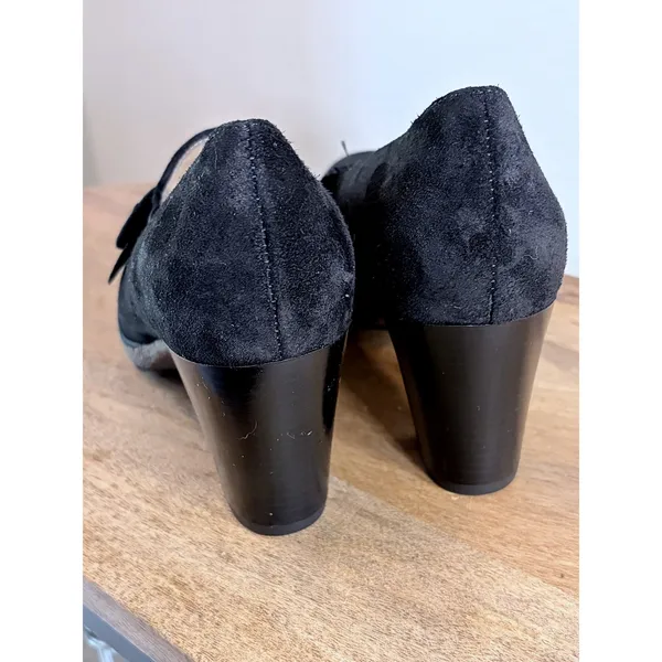 Ara Black Suede Kiltie Fringe Heeled Loafers Block Heel Pumps UK 4.5 US 7 - Image 7