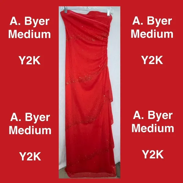 A. Byer Red Strapless Glitter Y2K Evening Dress - Image 2