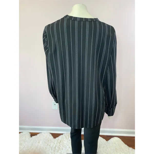Ann Taylor Black Diagonal Striped V-Neckline Blouse - Image 9