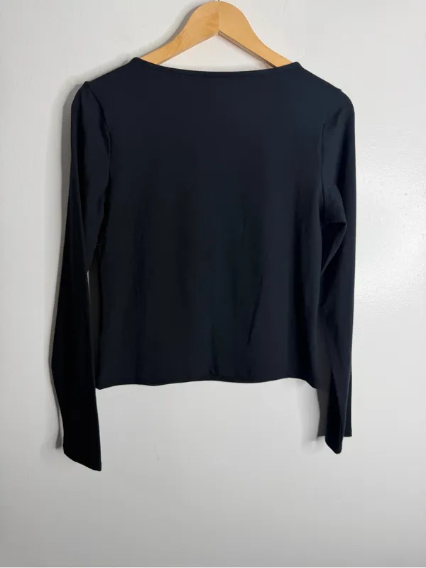 Express Black‎ Squareneck Top Womens Medium Long Sleeve Minimalist E0101533 - Image 3