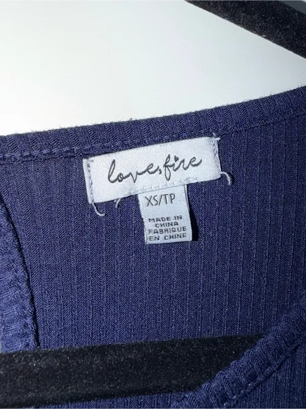 Navy Ribbed Keyhole Mini Dress Blue Size XS - Image 3