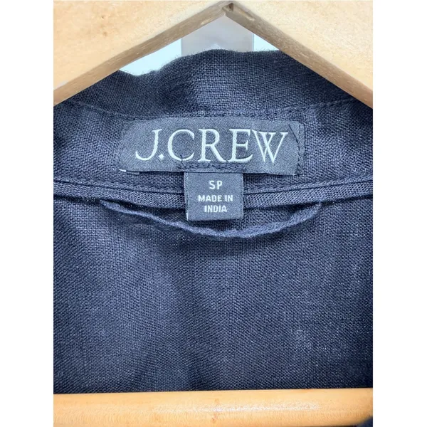 J.Crew Black 100% Linen Short Sleeve Button Down Shirt Dress Pockets SP Petite - Image 2