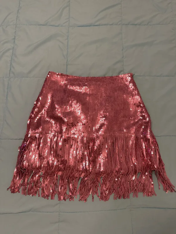 Nasty Gal Pink Sequin Fringe Mini Skirt - Image 5