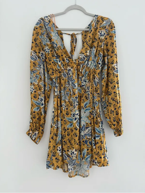 Free People Mustard Floral V-Neck Tunic - Image 5
