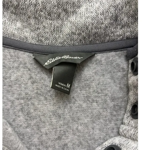 Eddie Bauer Women’s Fleece Pullover Medium Gray Snap Neck Sweater - Image 2