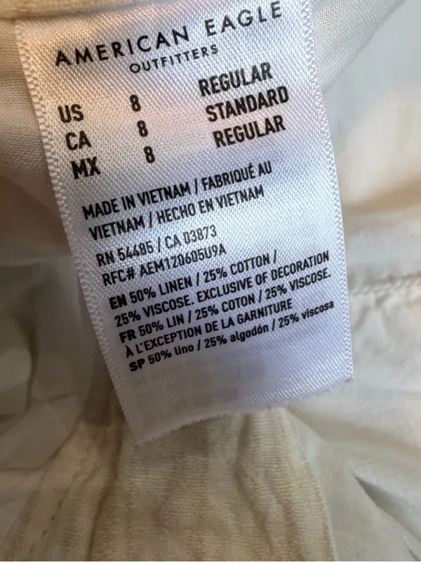American Eagle Outfitters White Linen Wide Leg Pants Size 8 Casual Summer - Image 6