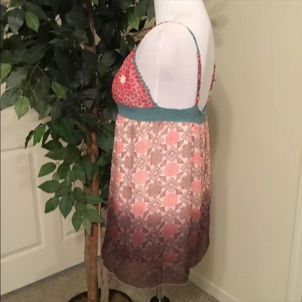 Anthropologie Lulumarie Pink & Blue Boho Print Adjustable Spaghetti Strap Tank Top M - Image 4