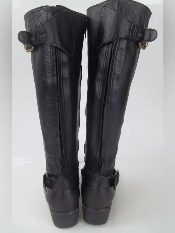 Corso Como Womens Boots Tall US 7 M Black Leather Zip Buckle Riding - Image 5