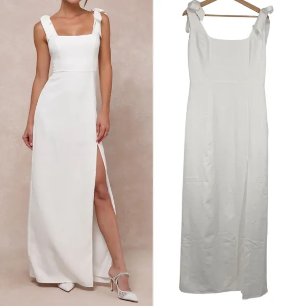 Lulus White Tie-Strap Column Maxi Dress Size L Your Sweetie Bridal Wedding - Image 2