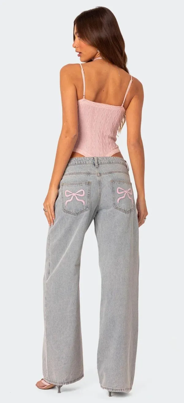 Edikted Bow Pocket Relaxed Jeans - Image 2
