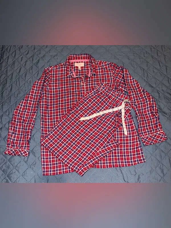 Victoria's Secret Red, Purple & White Plaid Sleep Top&Pants Pj’s Size-S - Image 3