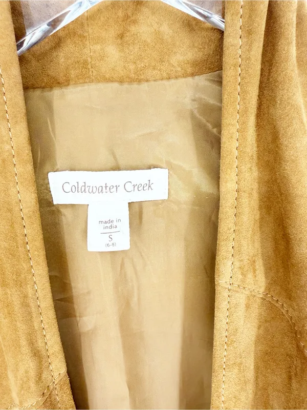 Coldwater Creek 100% Leather‎ Open Front Jacket Women's S Tan Western Boho - Image 8