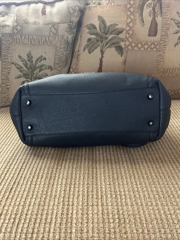 Coach Edie Turnlock Dark Navy Blue Pebbled Leather Shoulder Bag w/ Chain Straps - Image 5