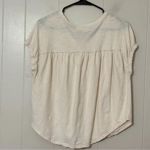 Pilcro Ruched Henley Tee XS Ivory Cream Button Front Cotton Anthropologie Top - Image 7
