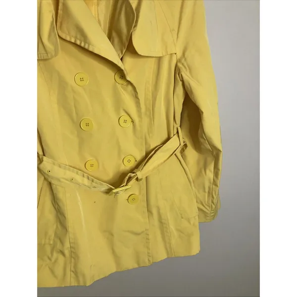FOG by London Fog Trench Coat Double Breasted Yellow Rain Jacket Women's M - Image 4