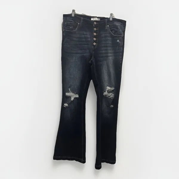 KanCan High Rise Dark Ripped Button Fly‎ Flare Jean Womens XL - Image 2